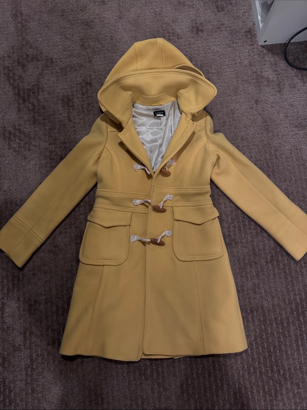 J. Crew Hooded Duffle Coat in Mustard